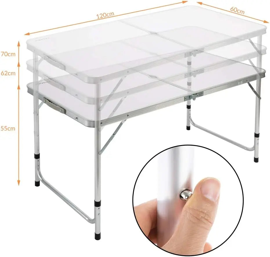 (30% DESCONTO) Mesa de campismo 120x60x70cm com 4 bancos dobráveis