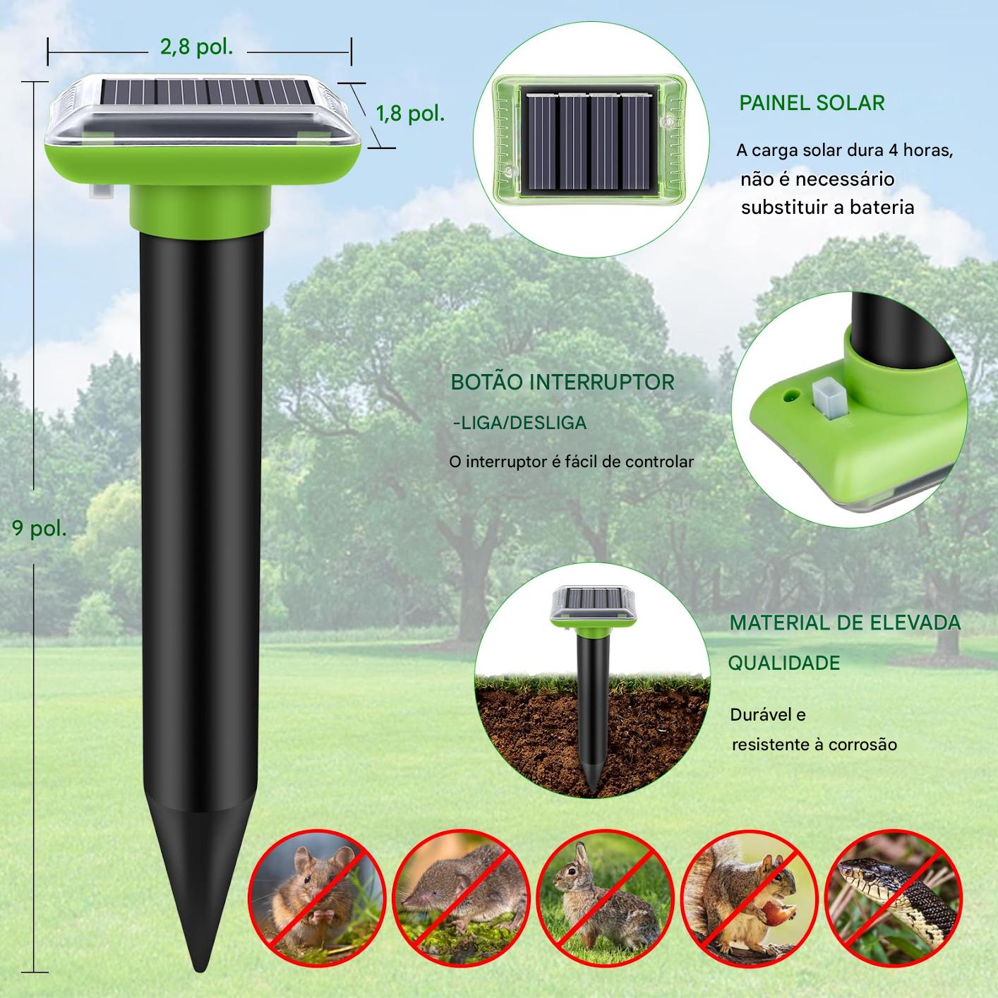 (30% DESCONTO) Repelente de pragas ultrassónico para áreas exteriores, repelente de toupeiras de jardim, energia solar