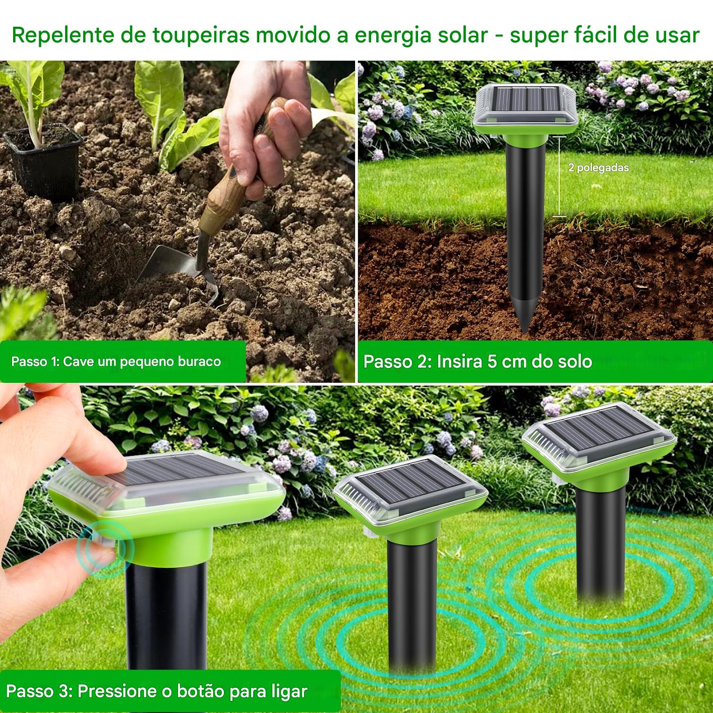(30% DESCONTO) Repelente de pragas ultrassónico para áreas exteriores, repelente de toupeiras de jardim, energia solar