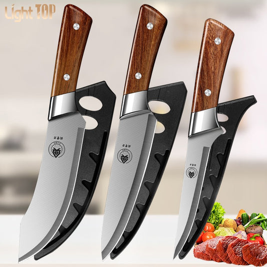 (30% DESCONTO)Faca de cozinha em osso de 6", 7" e 8" para carne, osso, peixe e legumes