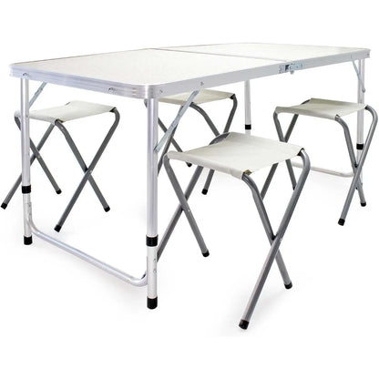 (30% DESCONTO) Mesa de campismo 120x60x70cm com 4 bancos dobráveis