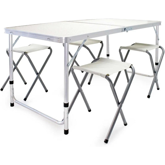 (30% DESCONTO) Mesa de campismo 120x60x70cm com 4 bancos dobráveis